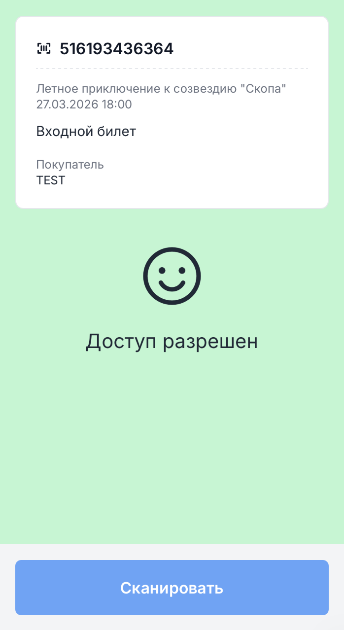 Билет действителен — успешный проход